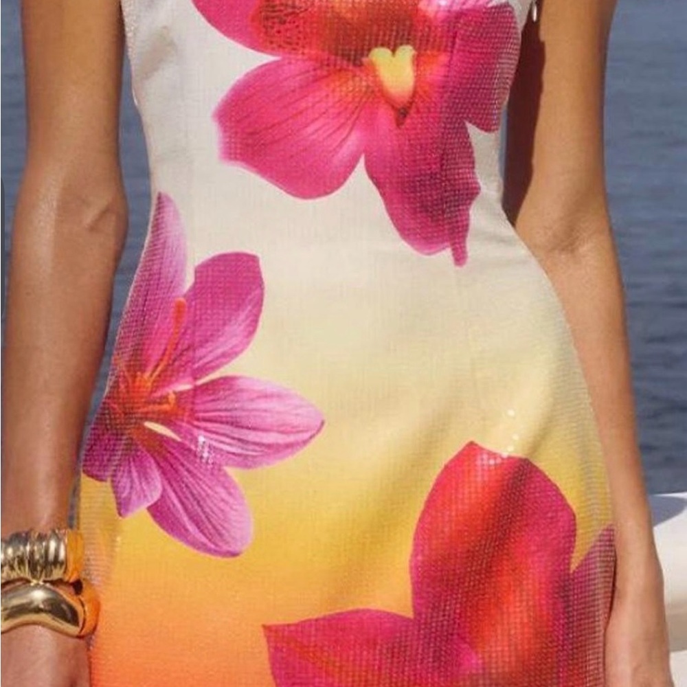 Floral Ombre Mini Dress in Pink & Yellow